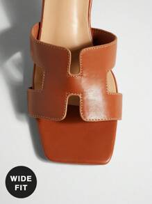 SHUZIA Wide-Fit Women's Minimalist Square Toe Mule Heel Sandals - Camel - View 5