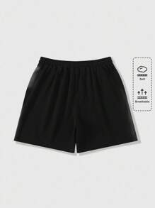 ROMWE MEN Street Life Men's Drawstring Waist Pocketed Casual Rhinestone Decor Shorts - Black - View 3