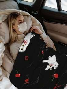 ROMWE Kawaii 1件法兰绒印花盖毯。柔软精致，印有可爱的猫咪图案。可用作床罩、沙发盖、户外毯、卧室毯、办公室盖毯或学生毯。 - 彩色 - 查看 4