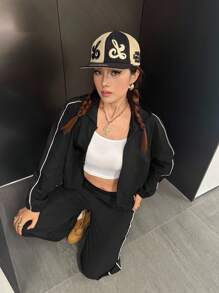 SHEIN 少女休闲舒适宽松连帽衫、开衫、背心和裤子套装 - 黃色 - 查看 4