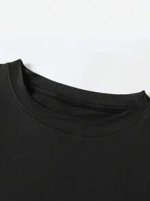 SHEIN Unity Camiseta de cuello redondo con estampado de calavera de Halloween, top casual de manga corta para primavera y verano - Negro - Ver 4