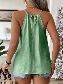 EMERY ROSE 加大码时尚杏色细肩带休闲宽松修身隐臀无袖吊带背心，优雅女式设计 - 綠色 - 查看 2