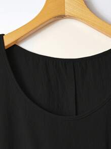 Rusticease Vestido midi de talla grande con cuello redondo, fruncido, bolsillo, sin mangas, dobladillo, estilo vintage, para vacaciones, primavera/verano