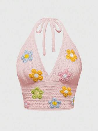 Canotta per donna taglie comode con decorazioni di fiori 3D e spalline sottili