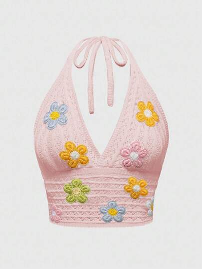 Plus Size Spaghetti Strap 3D Flower Decor Tank Top For Women