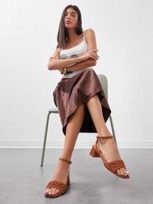 SHUZIA Sandalias de tacón con banda tejida cómodas y de moda para mujer - Marrón - Ver 4