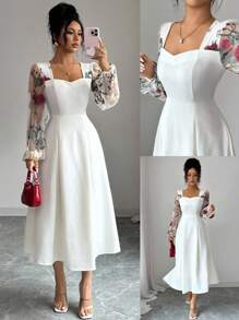 Elenzga White Lace Dress For Women, Suitable For Outings In Autumn - Beige - View 1