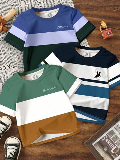 Young Boys Casual Simple Comfortable Short Sleeve T-Shirt, Suitable For Spring & Summer