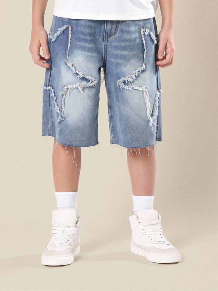 Szorty jeansowe Premium Star Applique Raw Edge Mid Rise