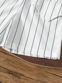 两件套女童夏季条纹V领上衣和阔腿短裤套装，女童夏季服装，女童两件套，女童夏季套装，细条纹套装，女童上衣和短裤套装，女童套装，校服上衣，女童校服，校服上衣，校服上衣 - 彩色 - 查看 7