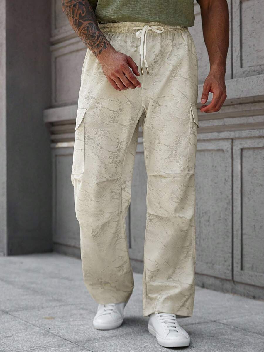 Manfinity Homme Pantalones anchos de pierna ancha con bolsillo, cintura con cordón y efecto tie-dye para hombre de talla grande - Gris Claro - Ver 1