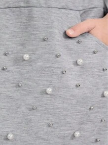 Set de 2 piezas de top sin mangas con rhinestones + falda con cintura anudada con rhinestones para niñas preadolescentes, conjunto de estilo casual de calle - Gris - Ver 5