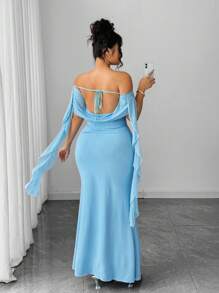 Elenzga Đầm bodycon một vai cỡ lớn với thiết kế xếp nếp, thanh lịch và quyến rũ - Màu xanh nhạt - Xem 2