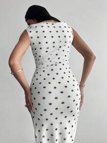 Firerie Damen rüschenbesetztes trägerloses Retro Polka Dot sexy elegantes Maxikleid, Göttin Kleid, Frühlings-/Sommermode, geeignet für Pendeln, Eleganz, Sexiness, Urlaub, Strand, Boho, Hawaii, Musikfestival, Romantik, Date, Party, Hochzeitssaison, Abschlussball, Aufführungsbekleidung, Konzert, Vintage - Schwarz und Weiss - Übersicht 9