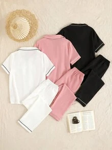 Bộ đồ ngủ 6 món cho bé gái, kiểu dáng tối giản, dễ thương, gồm áo khoác cardigan và quần dài. - Nhiều màu - Xem 2