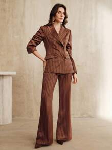 Anewsta Áo khoác blazer eo thắt eo thời trang cổ điển mới - màu nâu - Xem 4