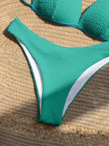 SHEIN Swim 纯色吊带项链装饰露背比基尼泳装 - 綠色 - 查看 3