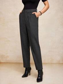 House of One 高腰弹力后背修身锥形长裤女秋季格纹裤休闲优雅女装正装裤女商务休闲裤女士休闲裤灰色正装裤格兰格子裤秋季女装旧款办公室服装女秋季服装商务职业女性商务休闲女装