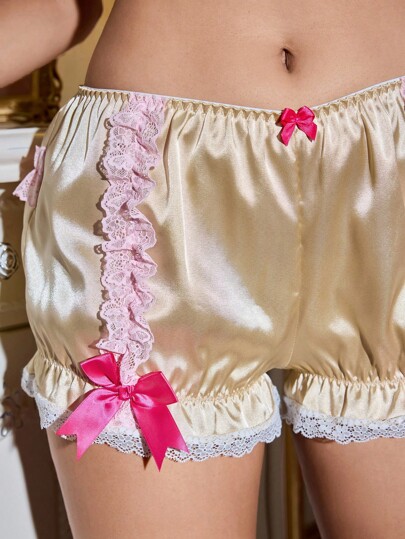 FairyFlirt Pantalones cortos con lazo, volantes y estilo princesa dulce y lindo para mujer, tipo bloomers estilo babydoll kawaii
