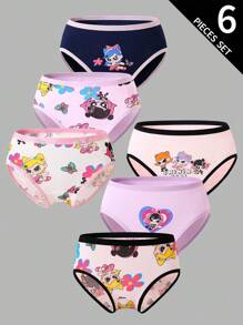 6 件装少女棉质可爱嘻哈飞天女孩印花三角裤可爱内裤，返校时尚 - 彩色 - 查看 4