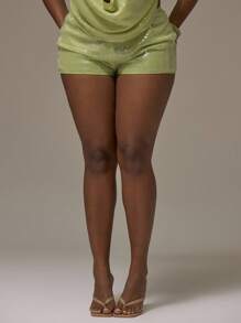 MUSERA Plus Size Sequin Micro Mini Shorts Vakantie Schattige Vakantie Romantische Schattige Zomeroutfits Sexy Club Ibiza Curve