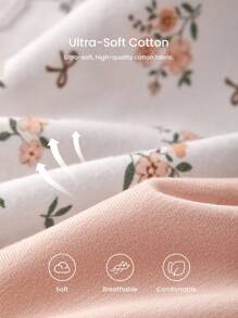 LUVLETTE 3-Pack Lace Trim Cotton Mid-Rise Basic Cheeky Women Underwear Panties Set- Floral Print Lace Trim