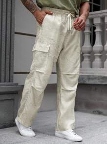 Manfinity Homme Pantalones anchos de pierna ancha con bolsillo, cintura con cordón y efecto tie-dye para hombre de talla grande - Gris Claro - Ver 4