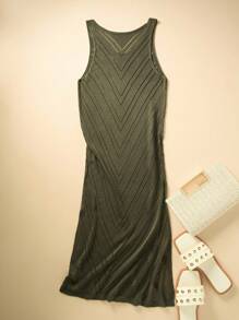 EMERY ROSE 女士夏季度假装钩针镂空侧开衩下摆无袖罩衫连衣裙