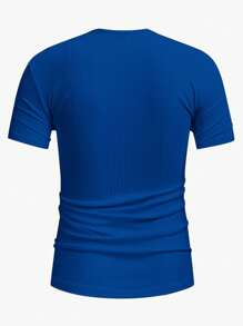 Manfinity Homme Men's Solid Color V-Neck Short Sleeve Casual Rib Knit T-Shirt - Blue - View 2