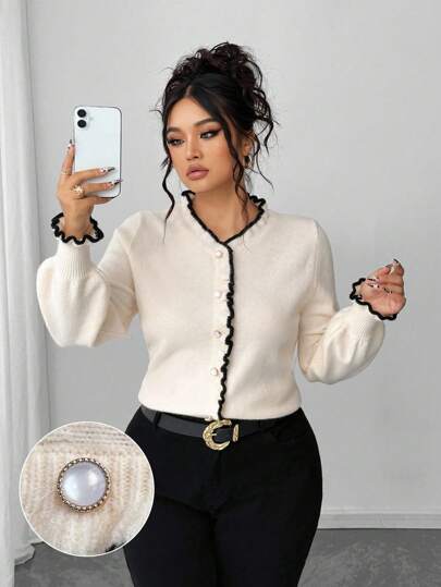 Elenzga Suéter de punto elegante y con ajuste ceñido de manga larga y talla grande para otoño e invierno