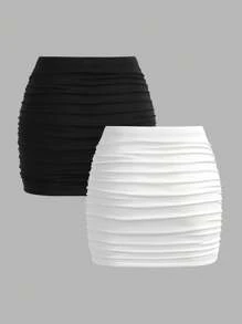 SHEIN PETITE 2 pièces Jupe mini moulante froncée minimaliste décontractée pour femmes