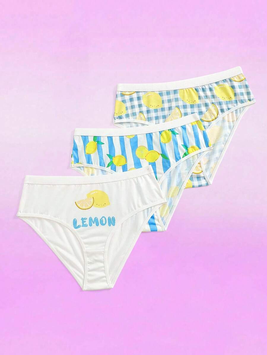 3条装少女柠檬印花无缝舒适内裤 - 彩色 - 查看 1