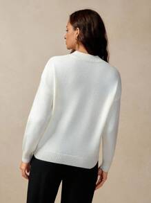 Florisole Elegant Diamond Decor Knitted Loose Bohemian White Pullover Sweater For Women,Autumn Dining Solid Color Winter Jumper,Fall Cloth Sweaters For Women - White - View 2