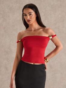 Glamine Red Color Off The Shoulder Ruched Body Top,Date Night Top,Birthday Top,Going Out Top,Back To School Clothes,Concert Top,Streetwear,Women Office Top - Red - View 5