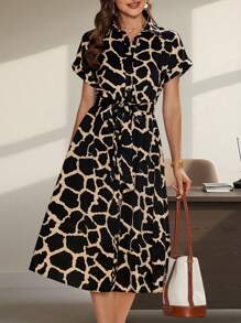 SHEIN Clasi Allover Print Belted Shirt Dress