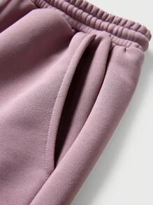 JNSQ Conjunto de ropa para niña de vuelta al colegio, conjunto informal de camiseta y pantalones cortos para exteriores, conjunto de camiseta holgada con estampado gráfico de letras divertidas de cuello redondo y capucha y pantalones cortos, otoño - Púrpura malva - Ver 7