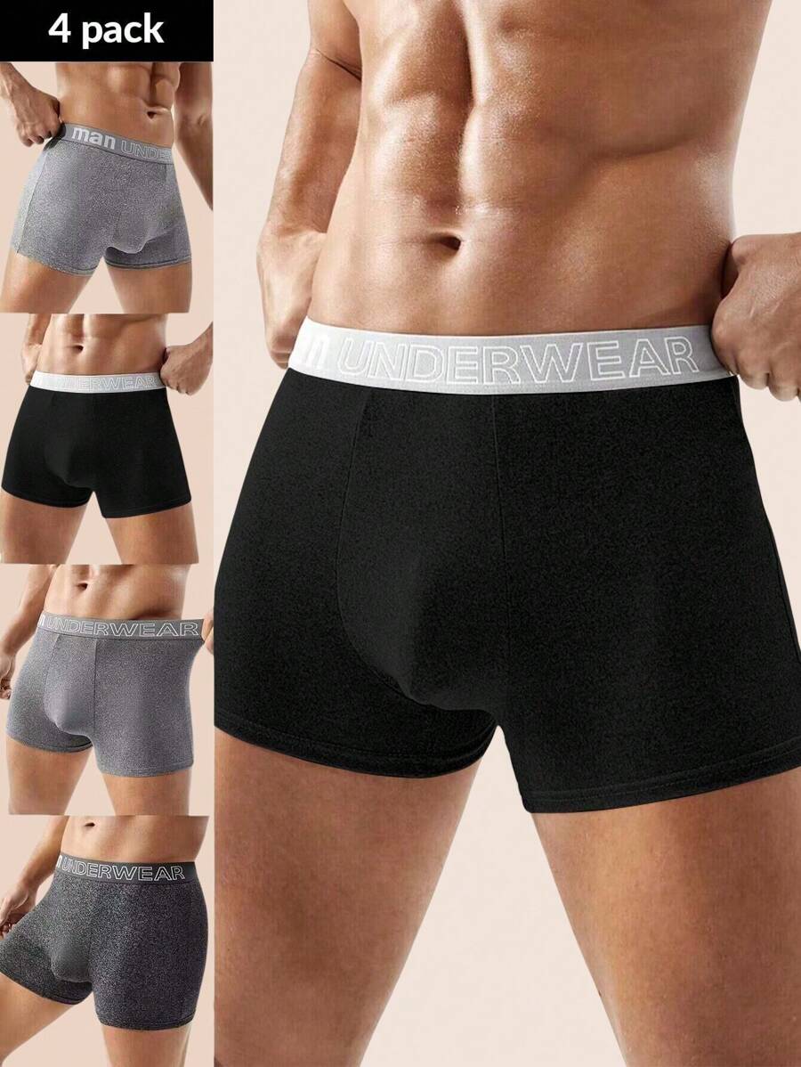 Men's Letter Print Drawstring Color Block Casual Boxer Shorts (4pcs Combo) - Multicolor - View 1