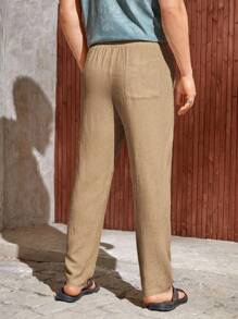 HIMLAND Pantalones con cordón en la cintura para hombre, otoño - Marrón Mocha - Ver 8