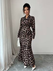 Rafferiza Islaluna-D性感优雅长袖鱼尾女秋季两件套吊带 - 咖啡棕 - 查看 5