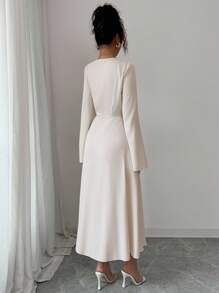 Elenzga Women's Long Flared Sleeve Split Design Apricot Dress Fall Cloth For Women - Apricot - View 2