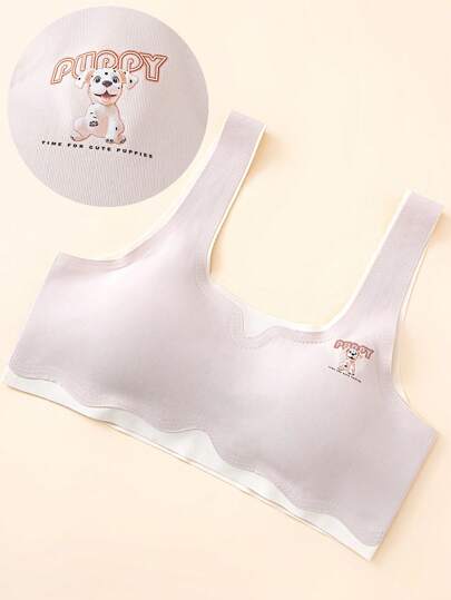 SHEIN 少女吊带背心文胸，彩色小狗印花