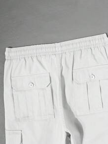 Manfinity Homme 多口袋休闲百搭时尚工装阔腿裤白色工装阔腿裤男士休闲街头宽松韩版阔腿裤，秋季 - 白色 - 查看 8