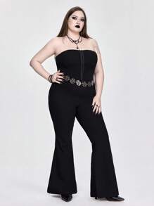 ROMWE Bộ đồ liền thân Gothic cỡ lớn dành cho nữ có thiết kế thắt eo, thích hợp cho hộp đêm hoặc buổi hòa nhạc - màu đen - Xem 5