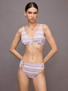 Activina Women's Wave Striped Ring Connected Sports Bikini Set For Vaction