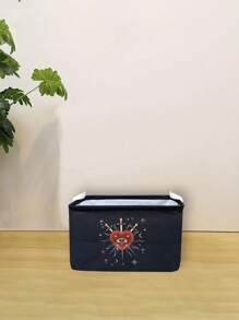 ROMWE Grunge Punk 1 件黑色背景心形图案收纳篮，适用于客厅、卧室、浴室、万圣节