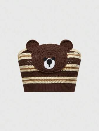 Kawaii Top de camiseta de tirantes con estampado de oso a rayas para mujer