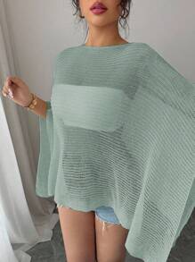 Chiquease 时尚斗篷式防晒开衫，宽松针织套头衫，春夏轻薄针织衫，休闲百搭，适合大学春季穿着。 - 綠色 - 查看 6