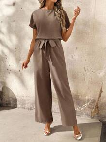 SHEIN Clasi Vacation Casual Solid Color Dress With Back Ruffle - Brown - View 5