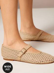 SHUZIA Giày búp bê Mary Jane bằng sợi raffia dáng rộng thoải mái dành cho nữ, thích hợp cho Giáng sinh và Ngày Valentine. - Màu be - Xem 2