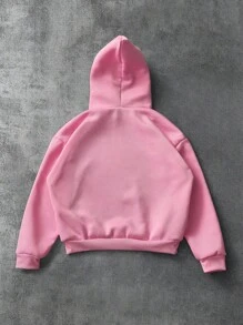 Manfinity EMRG 男士创意熊图案水钻装饰粉色连帽卫衣 - 粉色 - 查看 3